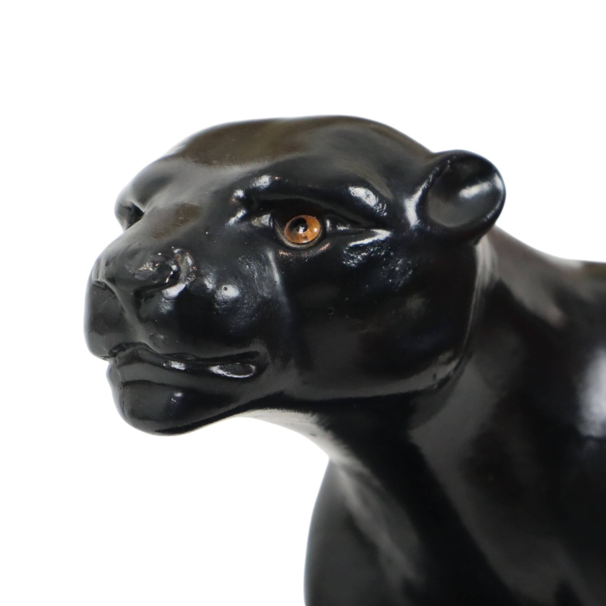 French Art Deco Style Panther Sculpture Black Lacquered Plaster 56cm