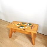 Vintage Hand-Painted Wooden Footstool: Yugoslavian Folk Art Decor