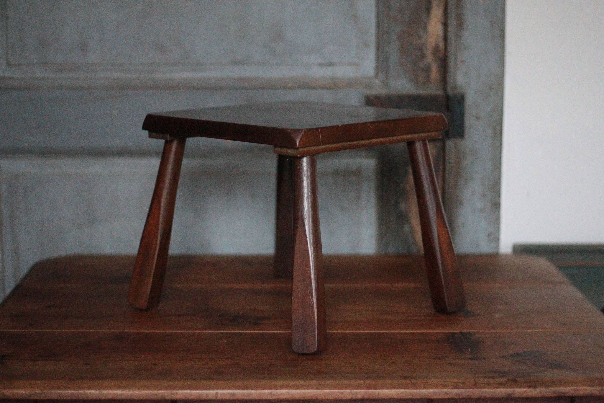 Brutalist wooden stool, vintage side stool, plant stand.