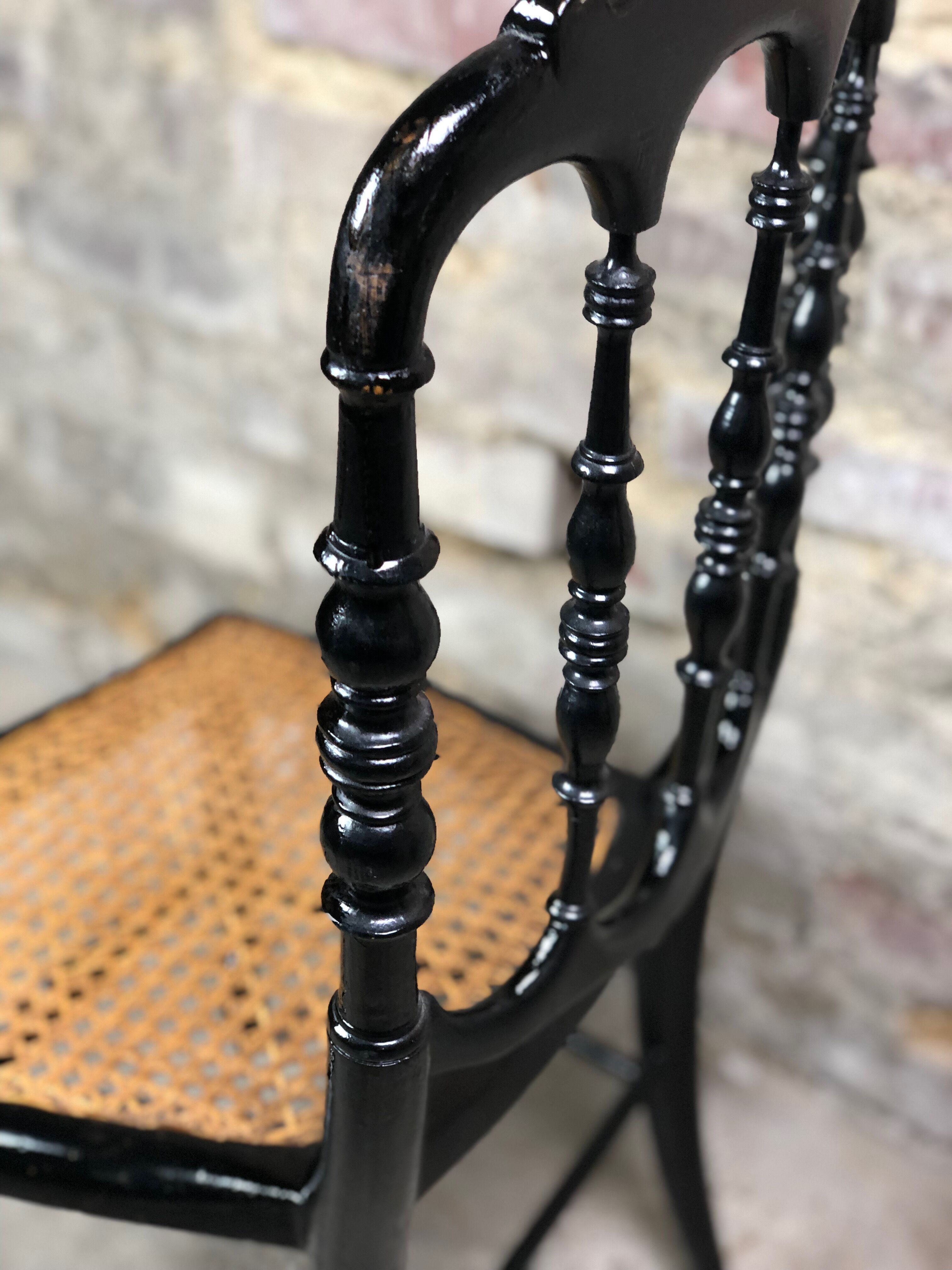 Children's chair Napoleon III period in blackened and canned wood