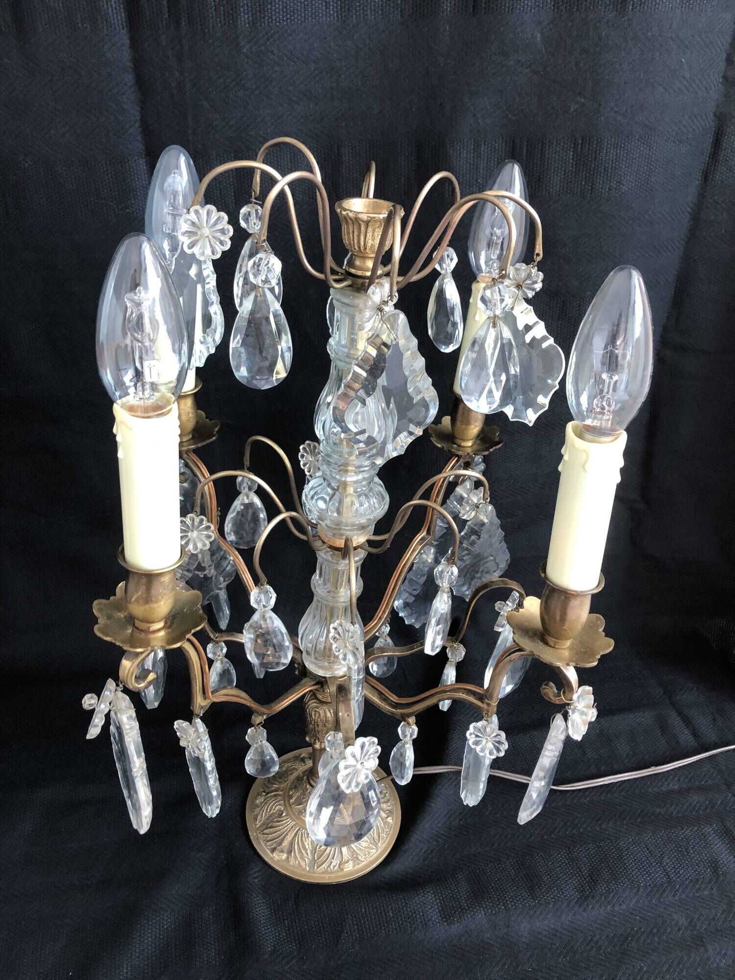 Golden brass girandole - 4 arms of lights - stamps and fleurettes in cut crystal
