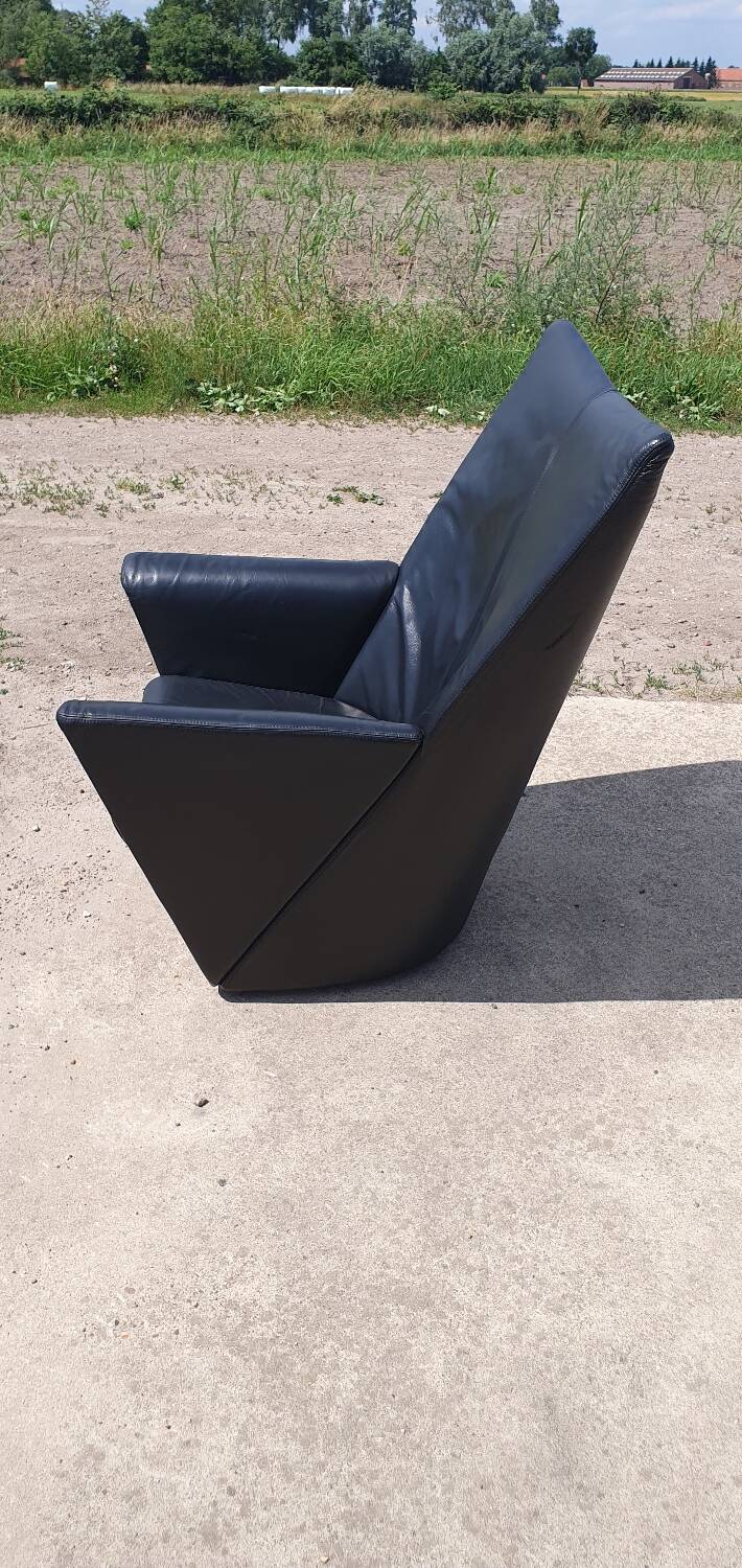 Vintage chair black leather Armilla Arflex Burkhard Voghterr