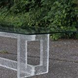 Vintage coffee table with frosted plexiglass base 1970s