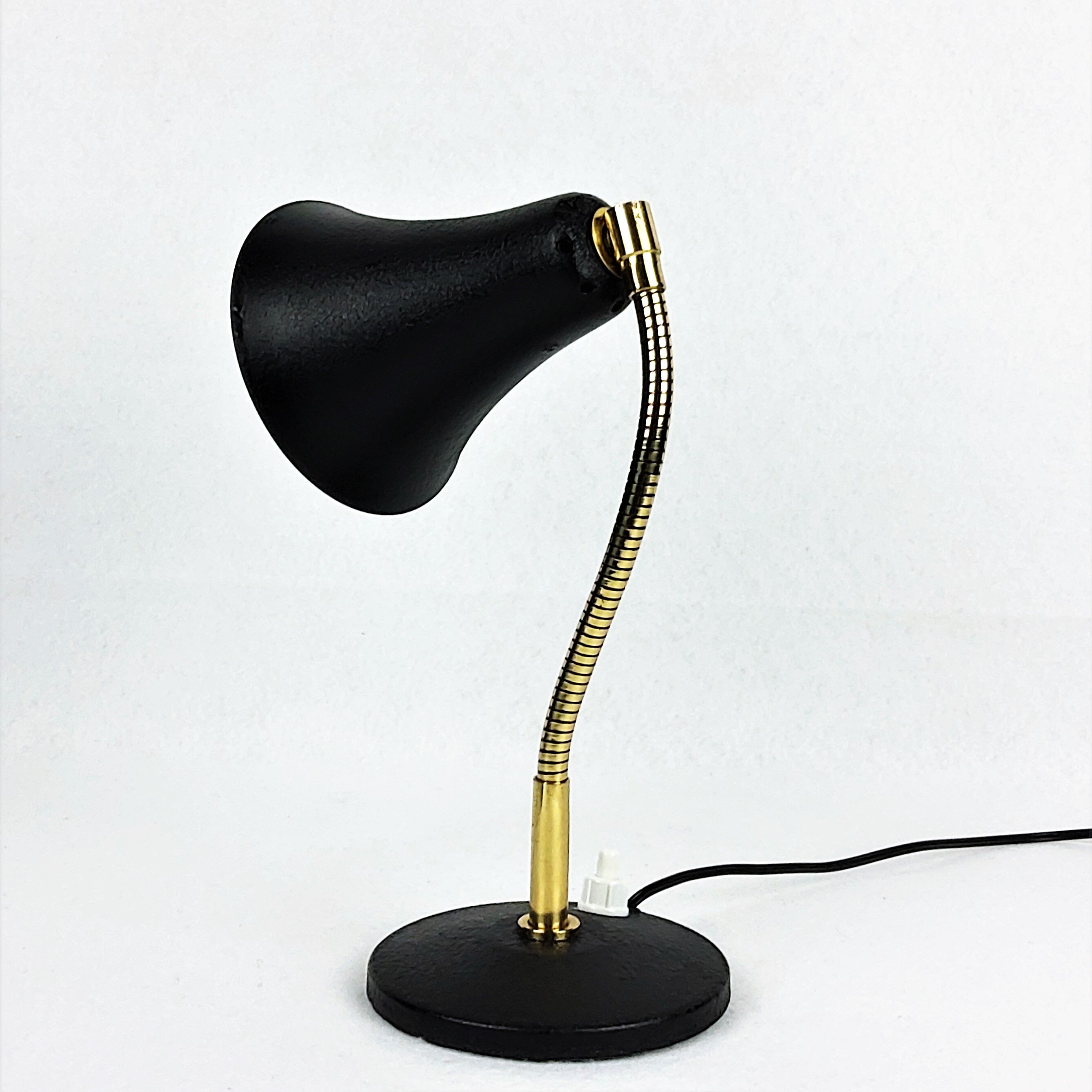Lamp applies black metal and brass pot 1950