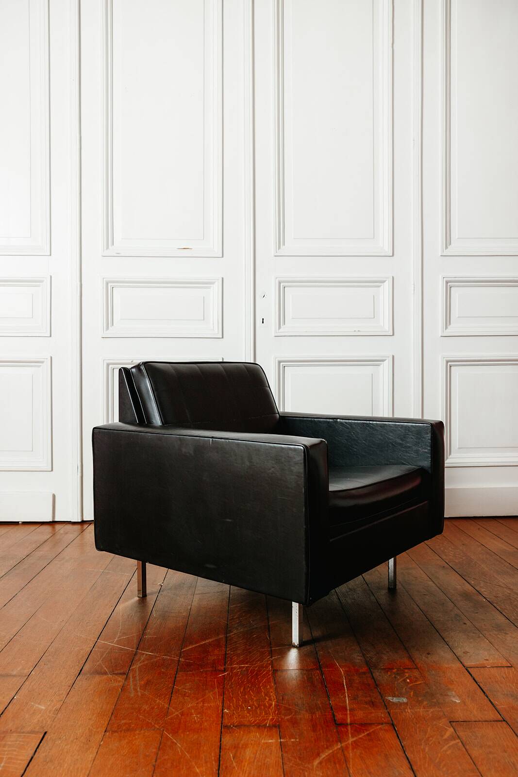 Black faux leather armchair, 1960