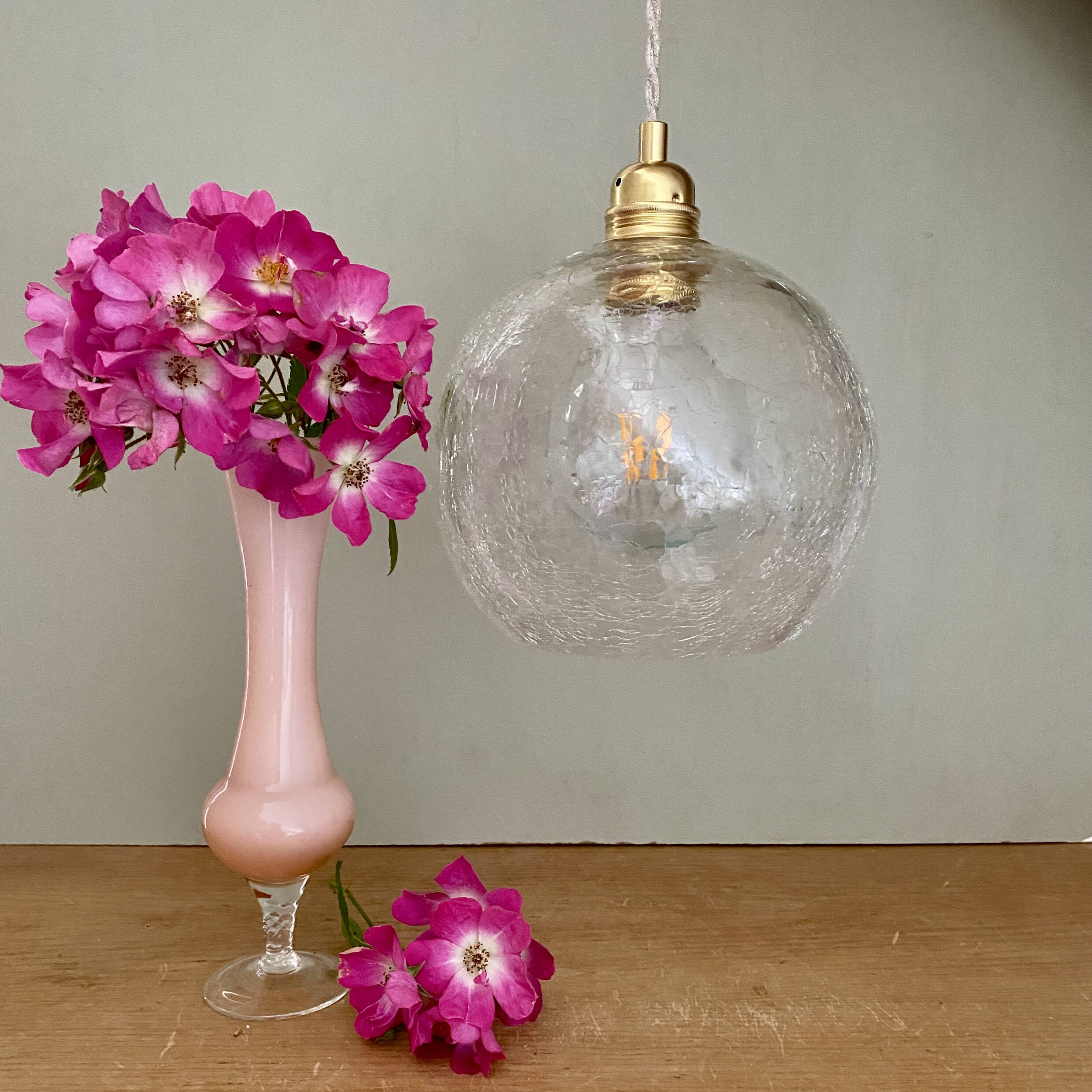 Suspension globe vintage en verre effet craquelé