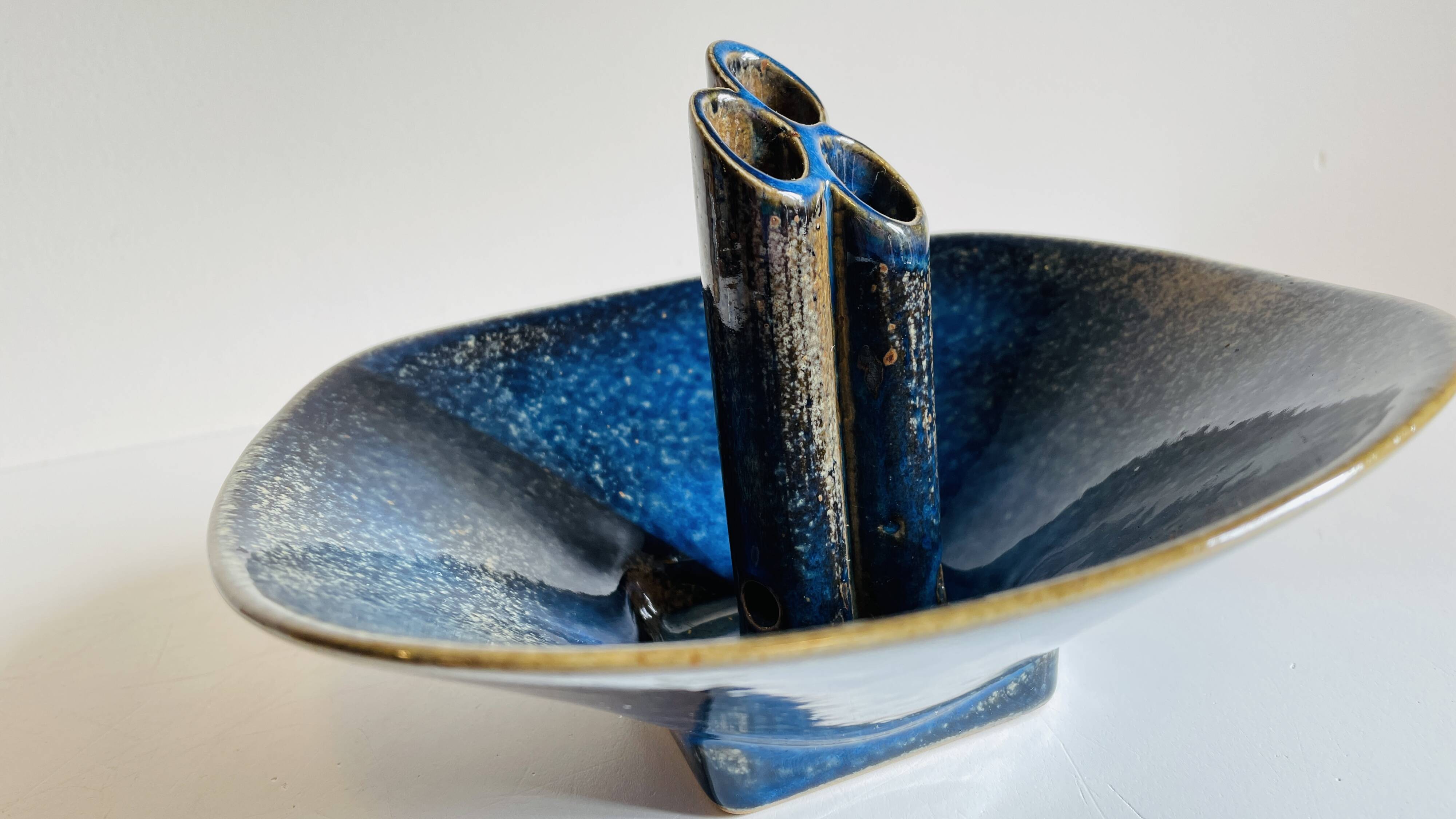 Vase céramique bleue vintage