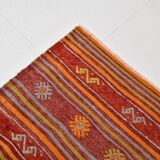 4x7 Red Orange Striped Handmade Wool Kilim Rug