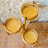 Vintage folding plant holder in bamboo and rattan, circa 1970's