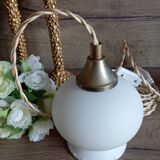 Opaline portable lamp, gold twisted cord, art deco
