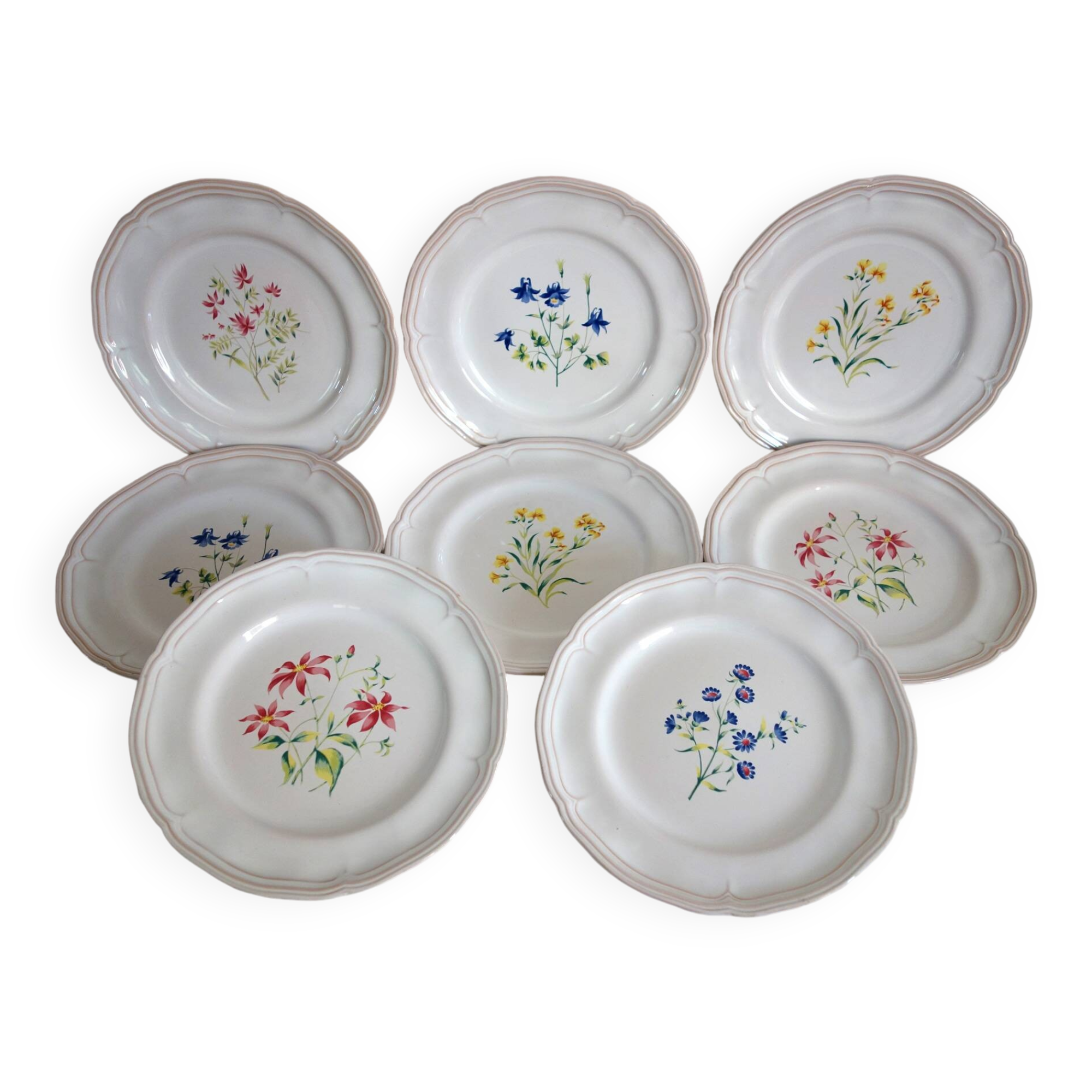 8 large flat plates Pierre Motton for Gien circa 1930