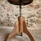 Tabouret français vintage en bois réglable, assise en skaï, années 1960