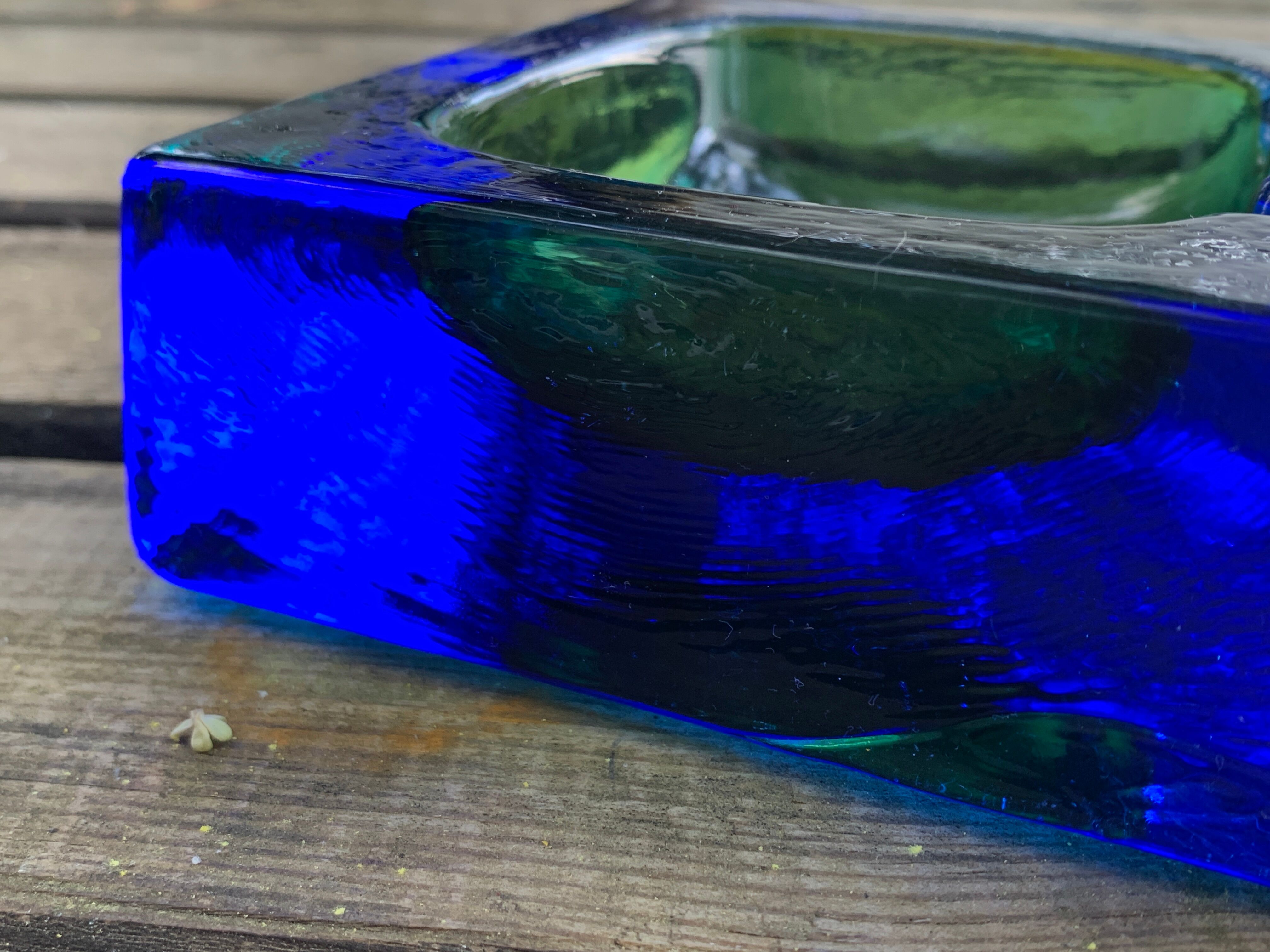 Square blue glass ashtray
