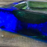 Square blue glass ashtray