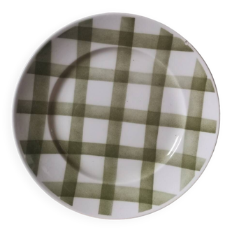 Vintage ceramic plate Moulin des Loups Orchies France green gingham tablecloth