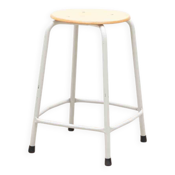 Tabouret mi-haut chêne et blanc