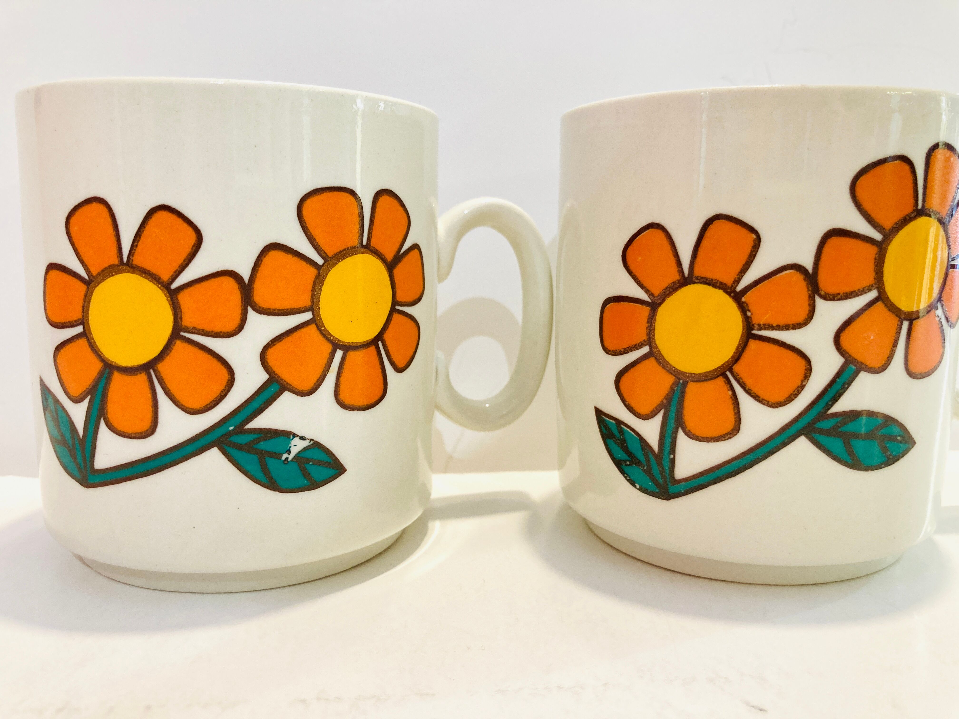 2 cups 70s weismann porzellan italy floral pattern orange