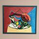 Original Swedish Oil On Panel – “Sitar And Fruit” – Vintage & Framed – 57 × 69 Cm (22.4" × 27.2")