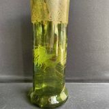 Vase « Nancy au coq émaillé» vert antique F. T. Legras