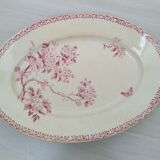 Plat ovale en terre de fer de Gien modèle Aubépine rose