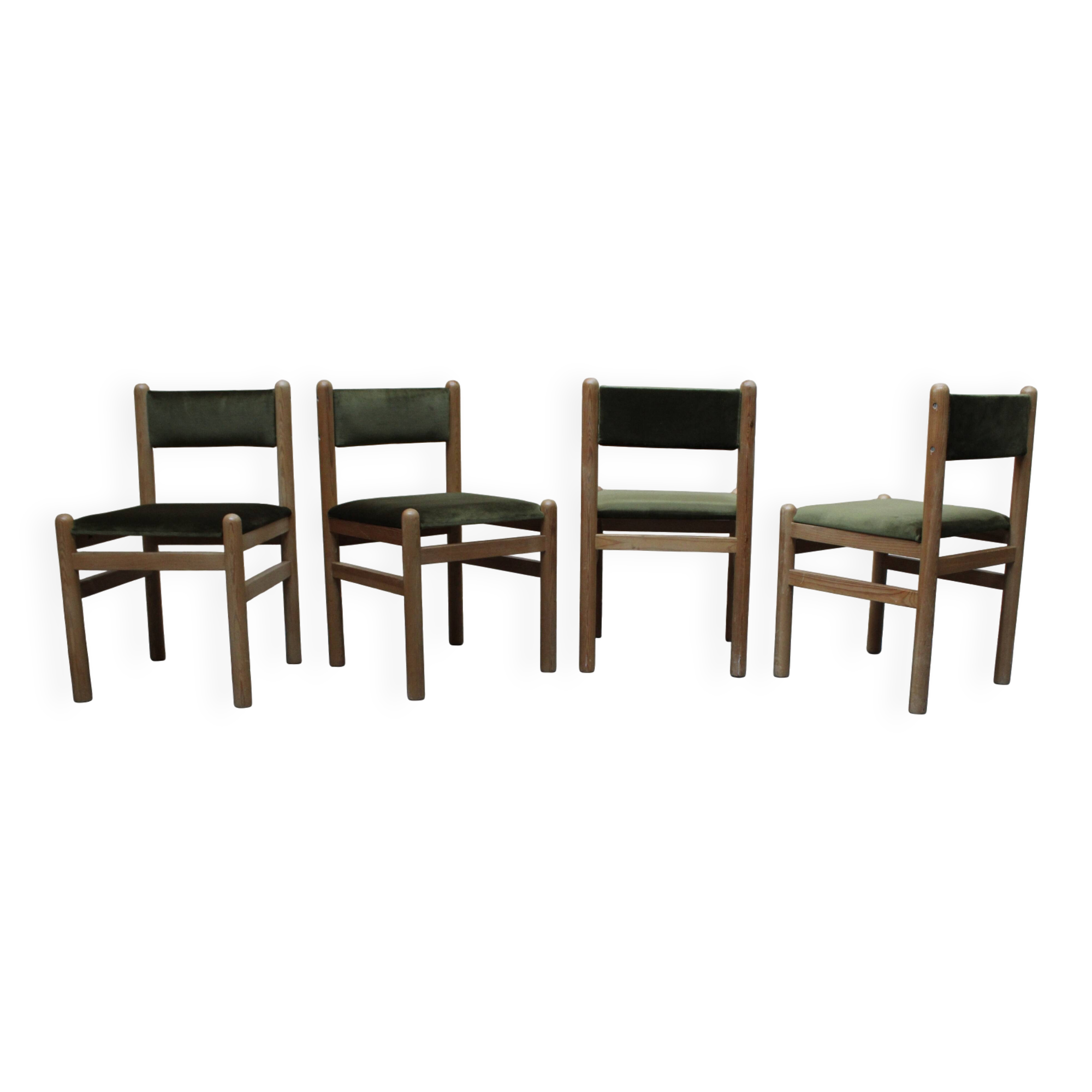 Vintage pine & velvet chairs