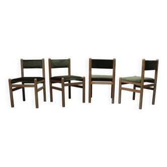 Chaises en pin & velours vintage
