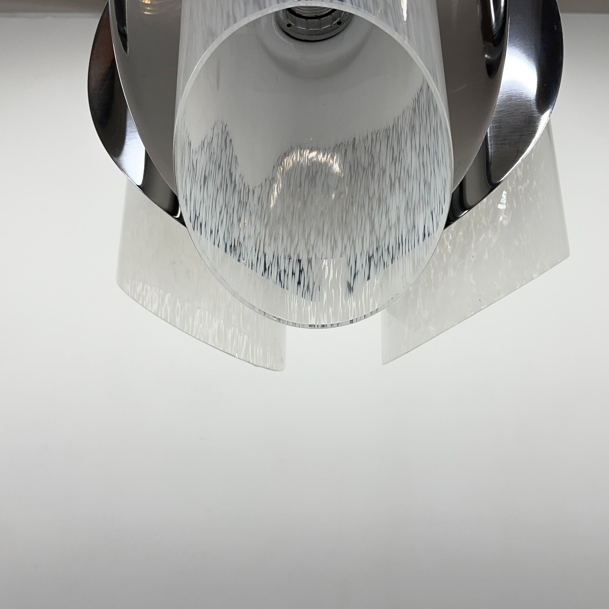 Mid-century Chrome & Murano Glass Chandelier, Italy