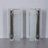 Pair of vintage 1960s metal and glass wall lamps, Italian design