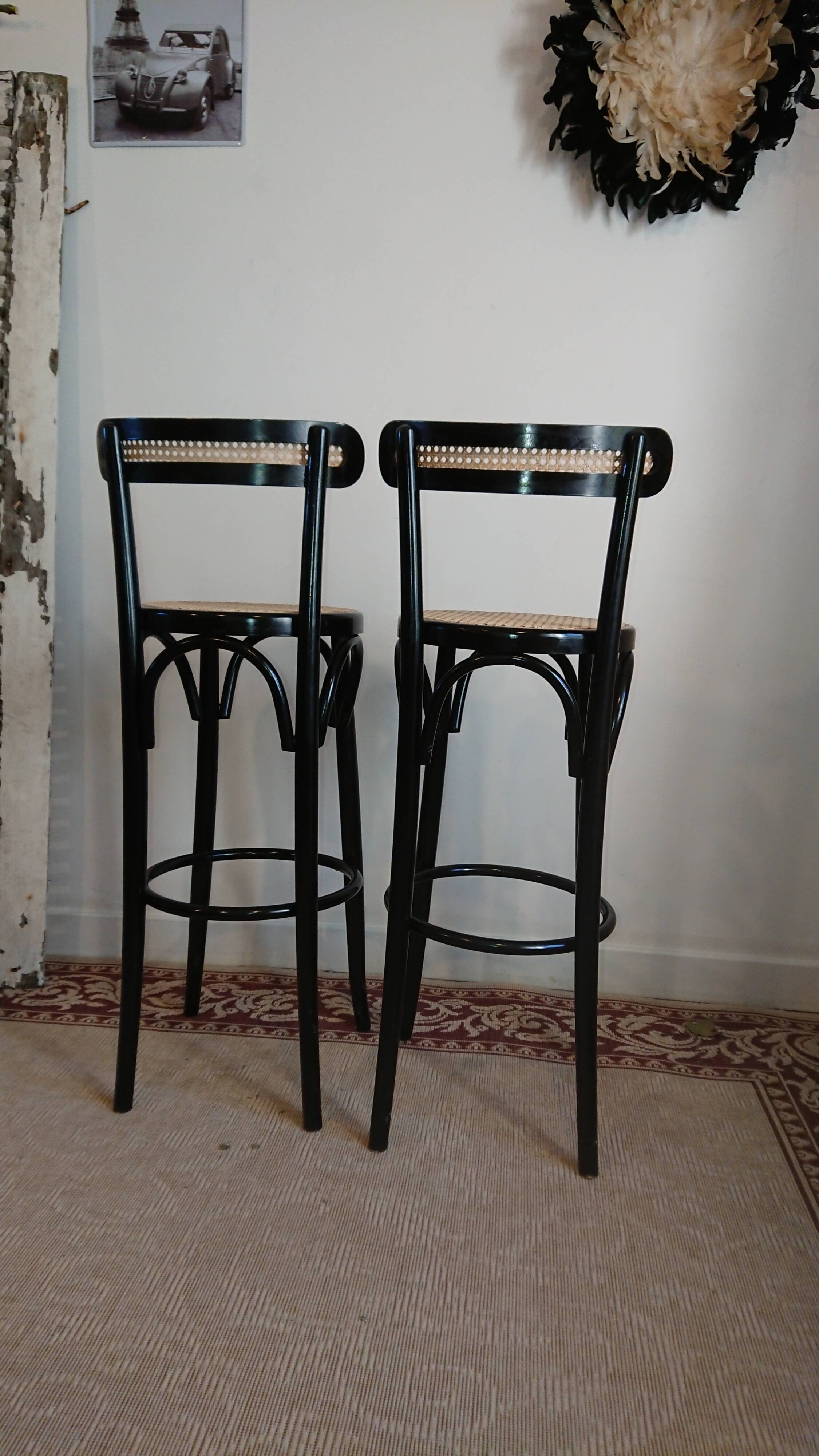 Canned stools black lacquered backrest