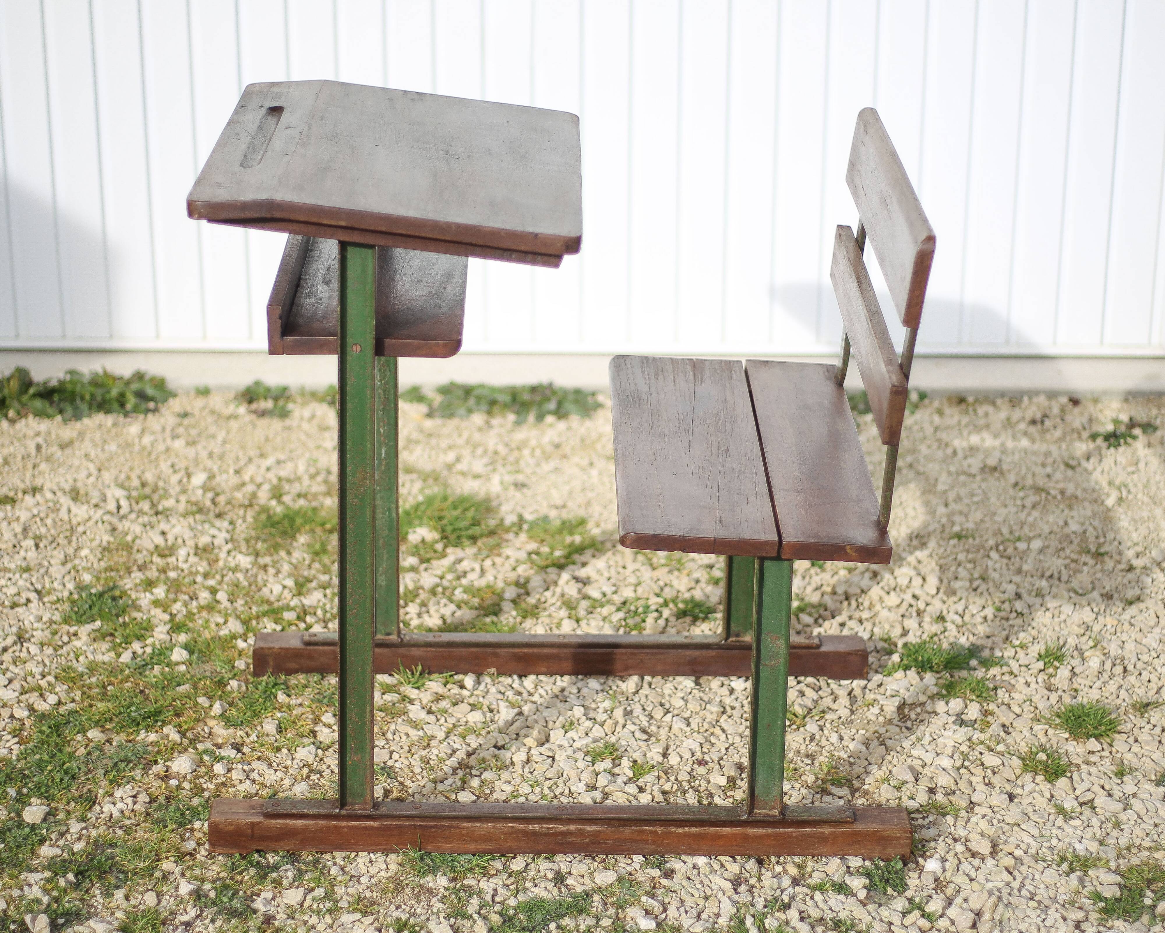 Vintage desk, wooden and metal children's desk, school desk