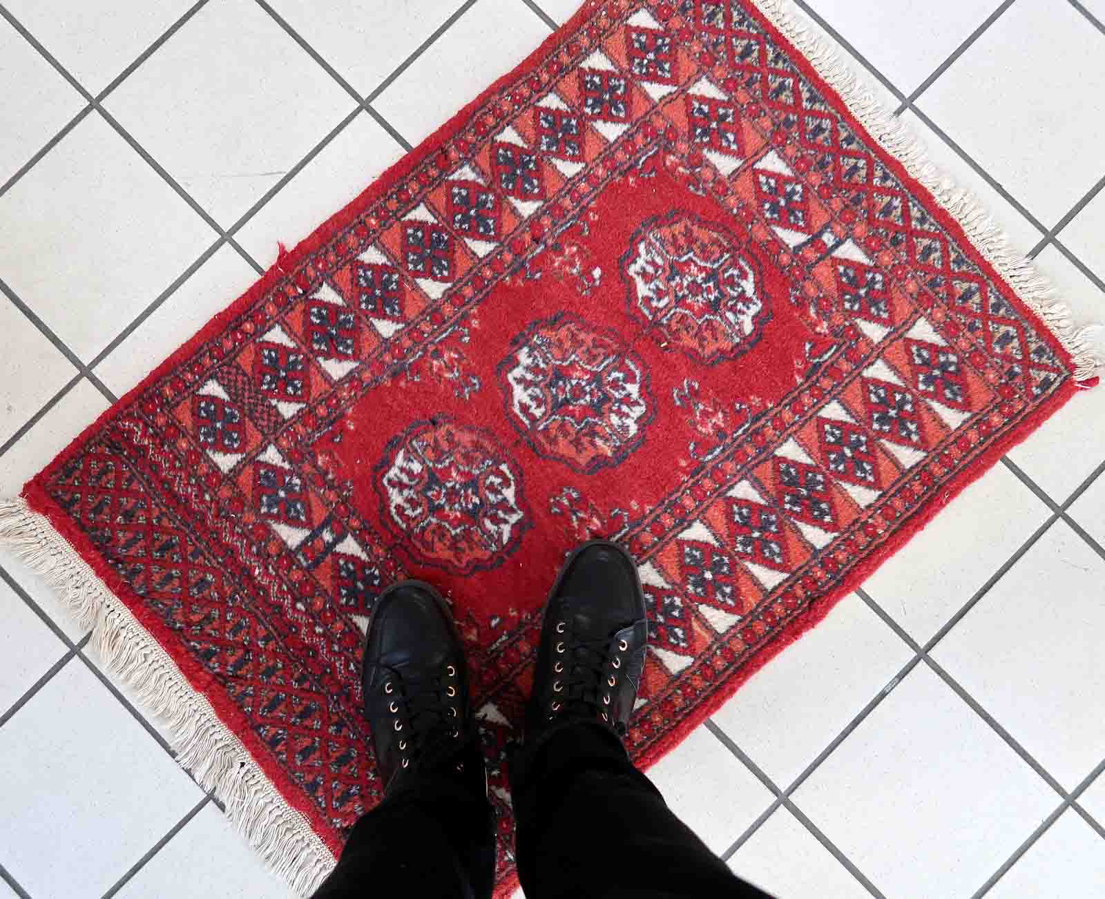 Vintage afghan Ersari handmade carpet 62cm x 88cm 1970s