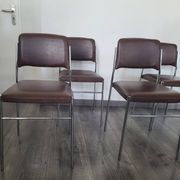 Set of 4 brown leatherette armchair chairs from the 1970s