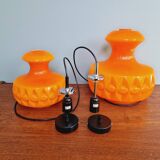 Pair of Space Age pendant lights in orange opaline, Peill & Putzler, 1970