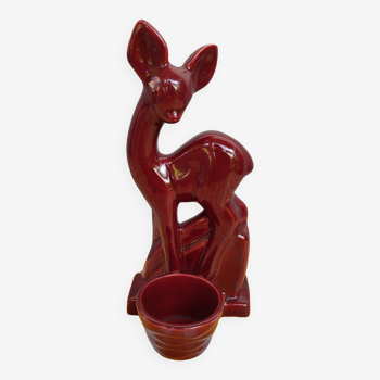 Biche en faïence rouge style Art-Déco avec récipient