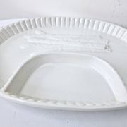 Large compartmented asparagus dish vintage white ceramic slush 43.5x28 cm