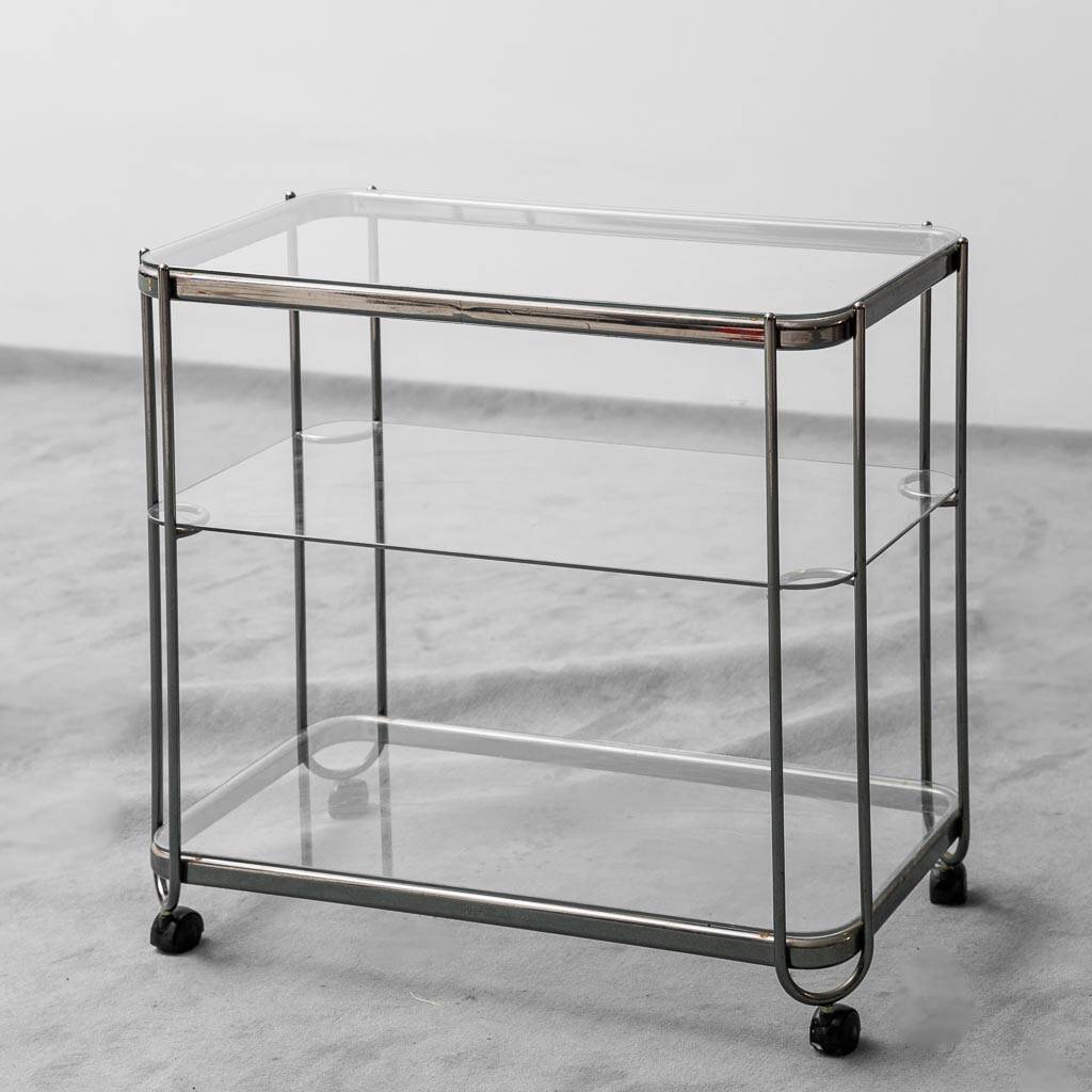 Carrello in metallo con ripiani in vetro anni ’60 vintage modernariato