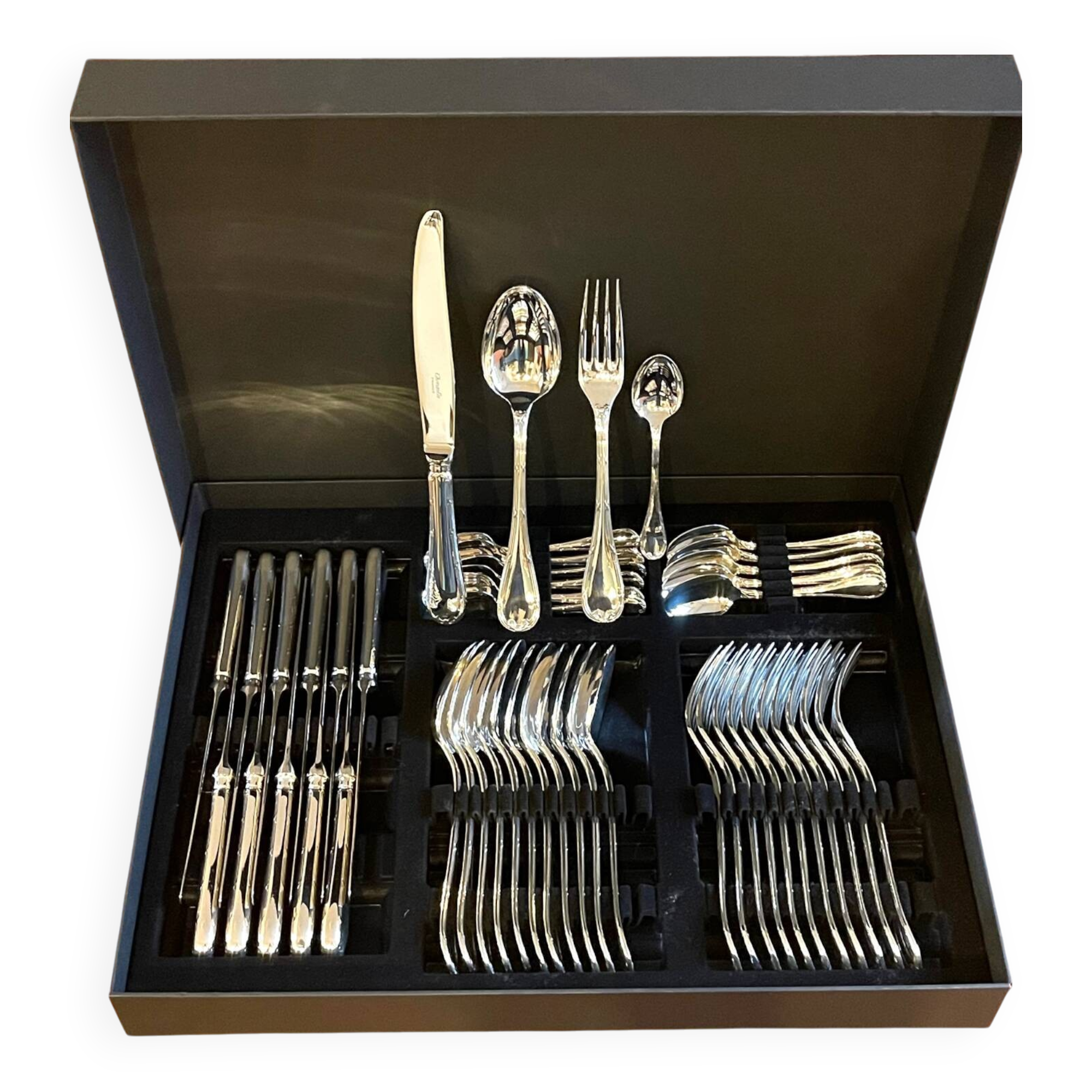 Christofle 48-piece flatware ribbon set, near mint condition