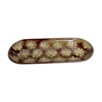 Enamelled terracotta dish decorated with vintage flowers, 40 cm