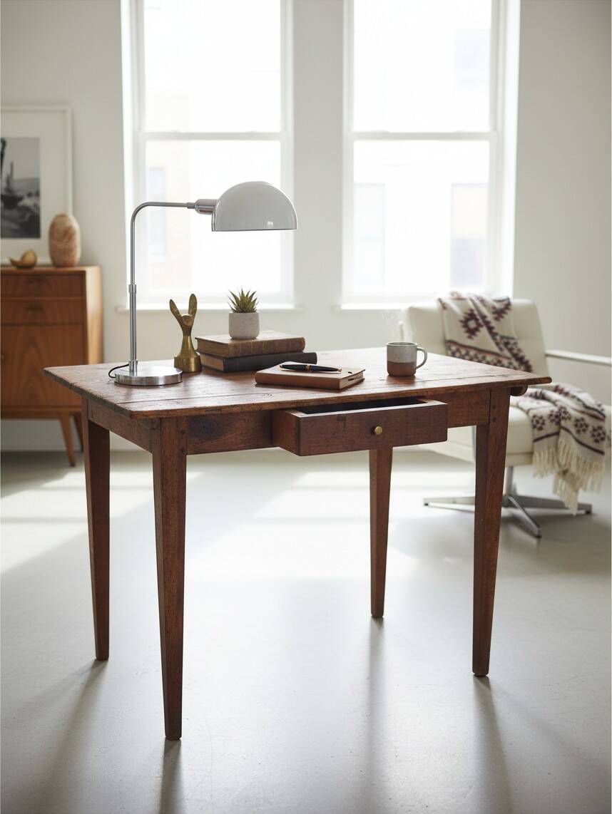 Petite table de ferme rustique en bois massif – Fin XIXe / Début XXe