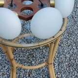 Scandinavian teak and white opaline chandelier with 6 lights from the 70s