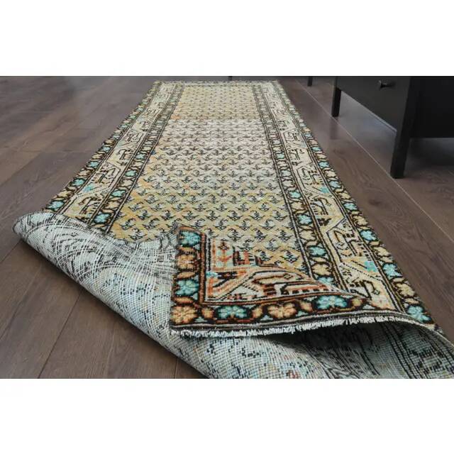 Tapis coureur vintage turc Oushak fait à la main en laine et coton orange 82x311