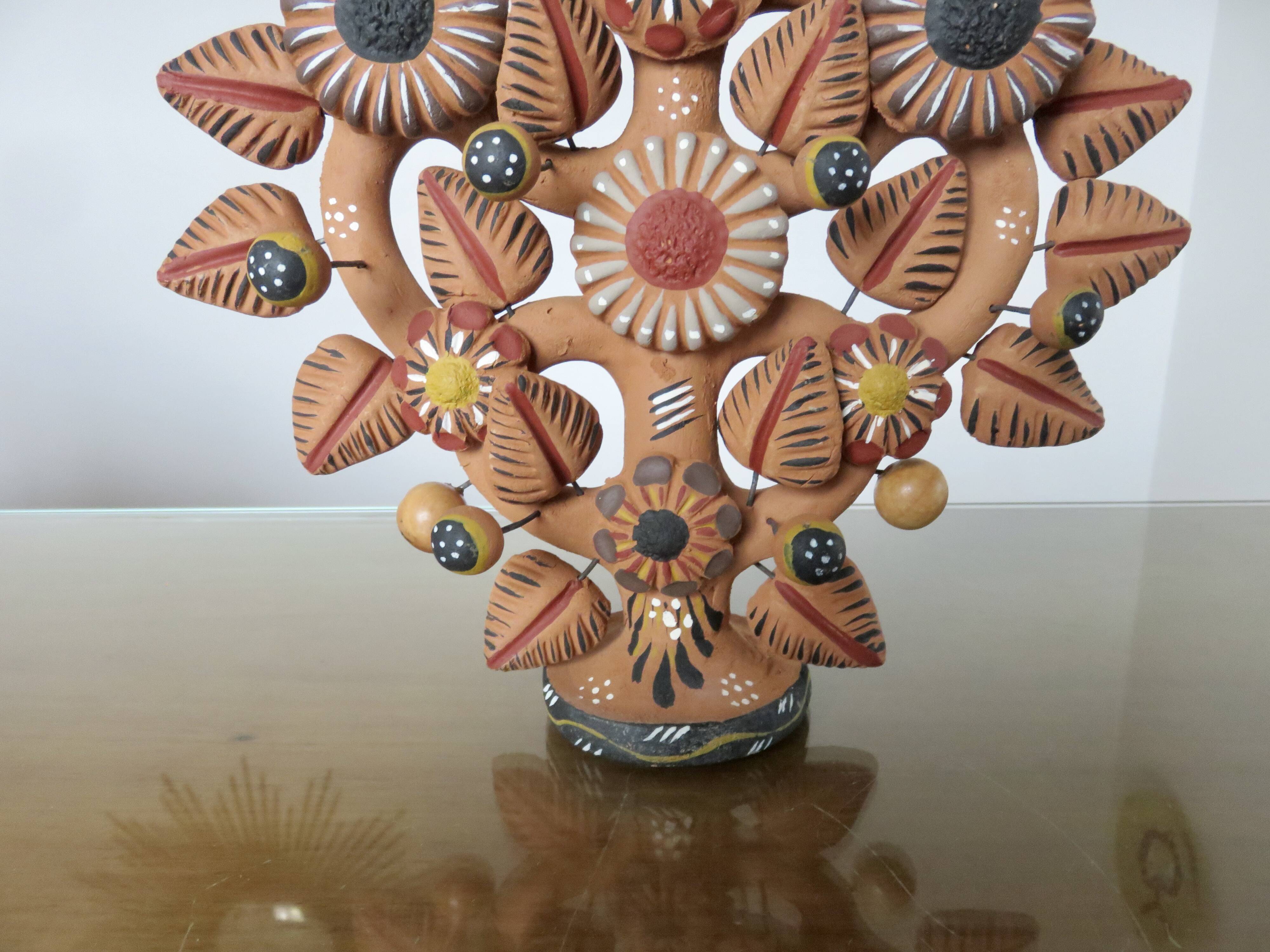 Chandelier, Mexican candlestick "tree of life" terracotta, 1970