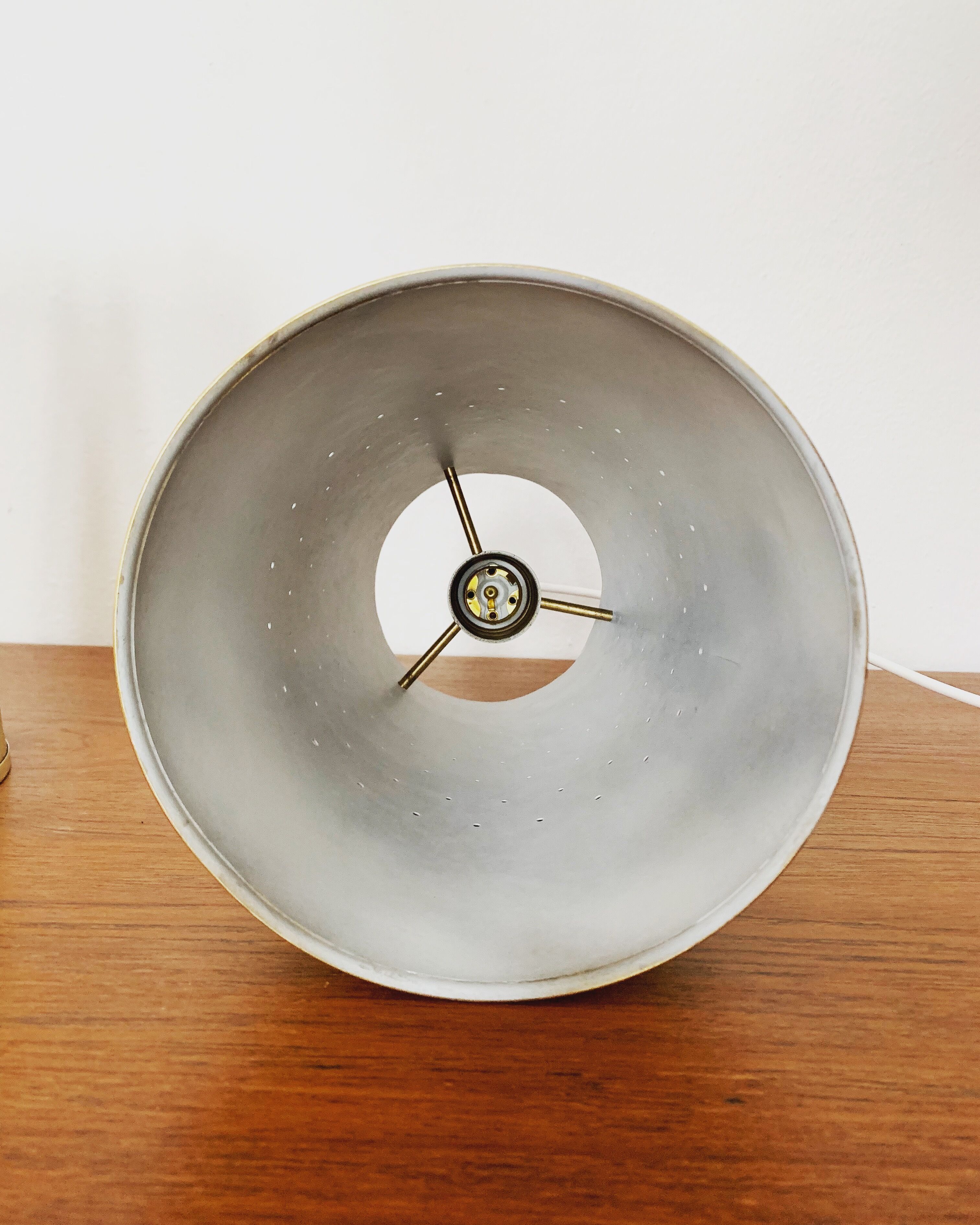 Set of 2 large Mid Century Modern perforated brass pendant lamps