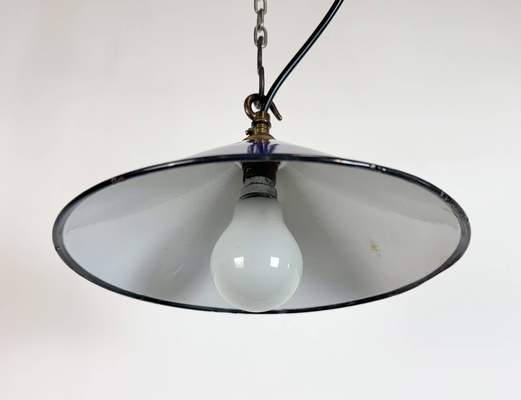 Industrial Cobalt Blue Enamel Factory Pendant Lamp, 1950s