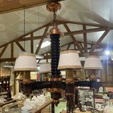 6-light oak chandelier from the 50s