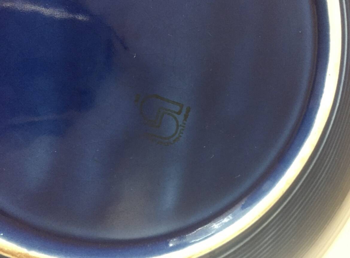 Large Sarreguemines blue slipware fruit bowl