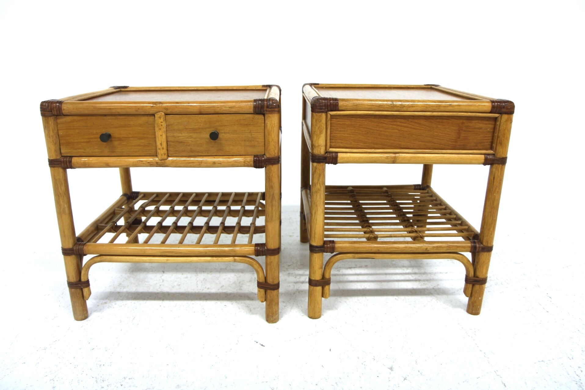 Set of 2 rattan bedside tables, Dux, Sweden, 1960
