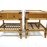 Set of 2 rattan bedside tables, Dux, Sweden, 1960