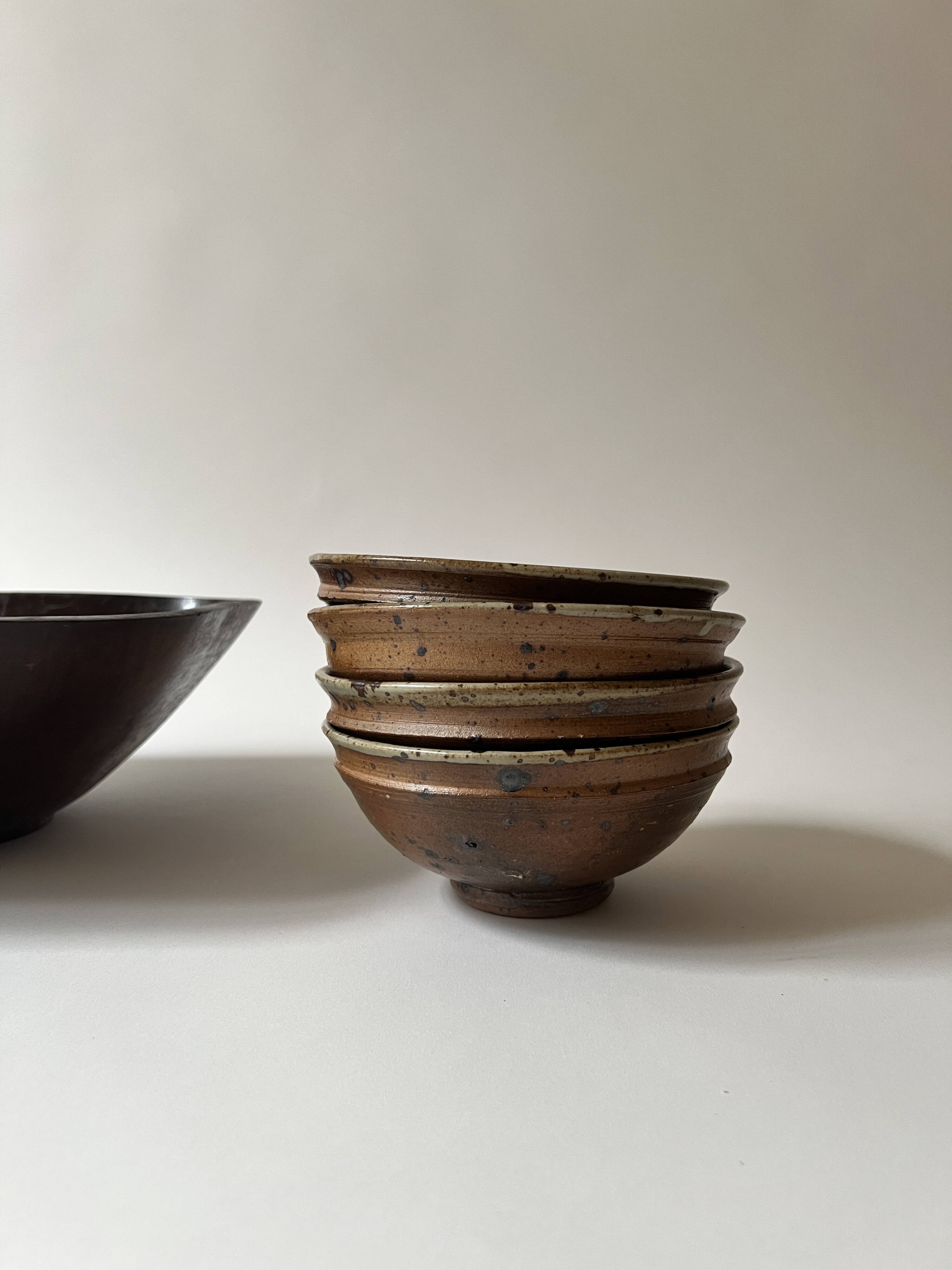 Ceramic ramekins/bowls, stoneware, pyrite, La Borne, France, 1970