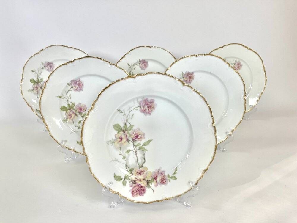 6 flat plates Baltimore Rose by Haviland Limoges